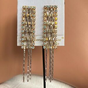 FAC 14K Gold Post​s Crystal Fringe Earrings​